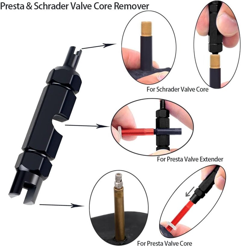 Ciomszan Presta Valve Core Bike Valve Core Removal Tool MTB Tire Valve Stem Repair, Bicycle Valve Core Replacements Set, Presta & Schrader Valve Stem Remover Tool Kit - Image 4